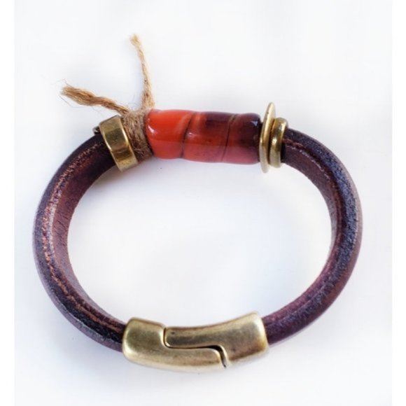 SOLD*Handcrafted Leather Ceramic Bead Bracelet - Picture 2 of 5